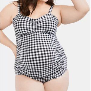 Motherhood Maternity Black Gingham Tankini 2X